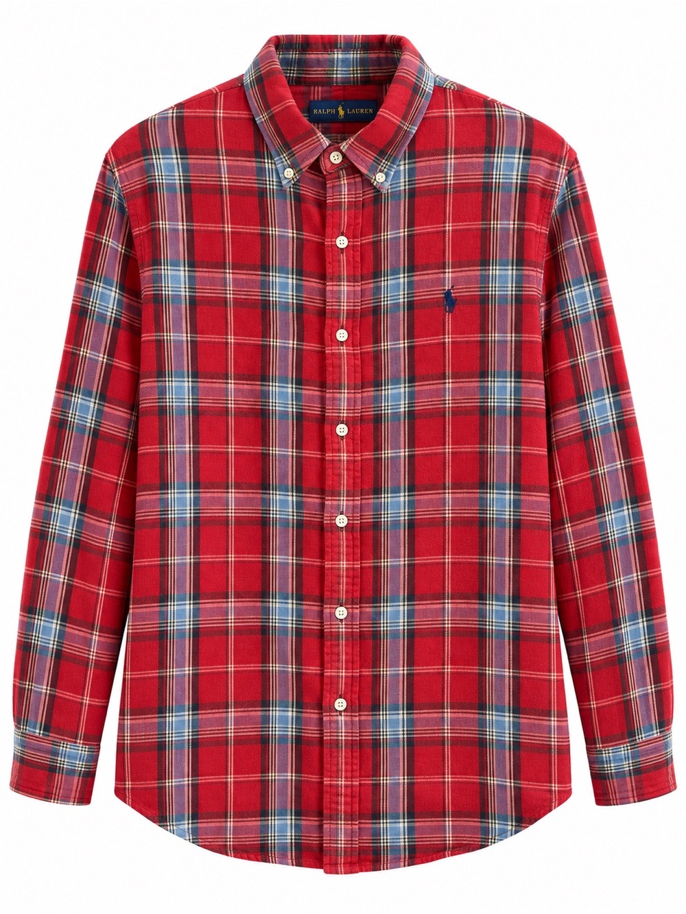 Ralph Lauren Red Plaid Button-Down Shirt with Blue Accents